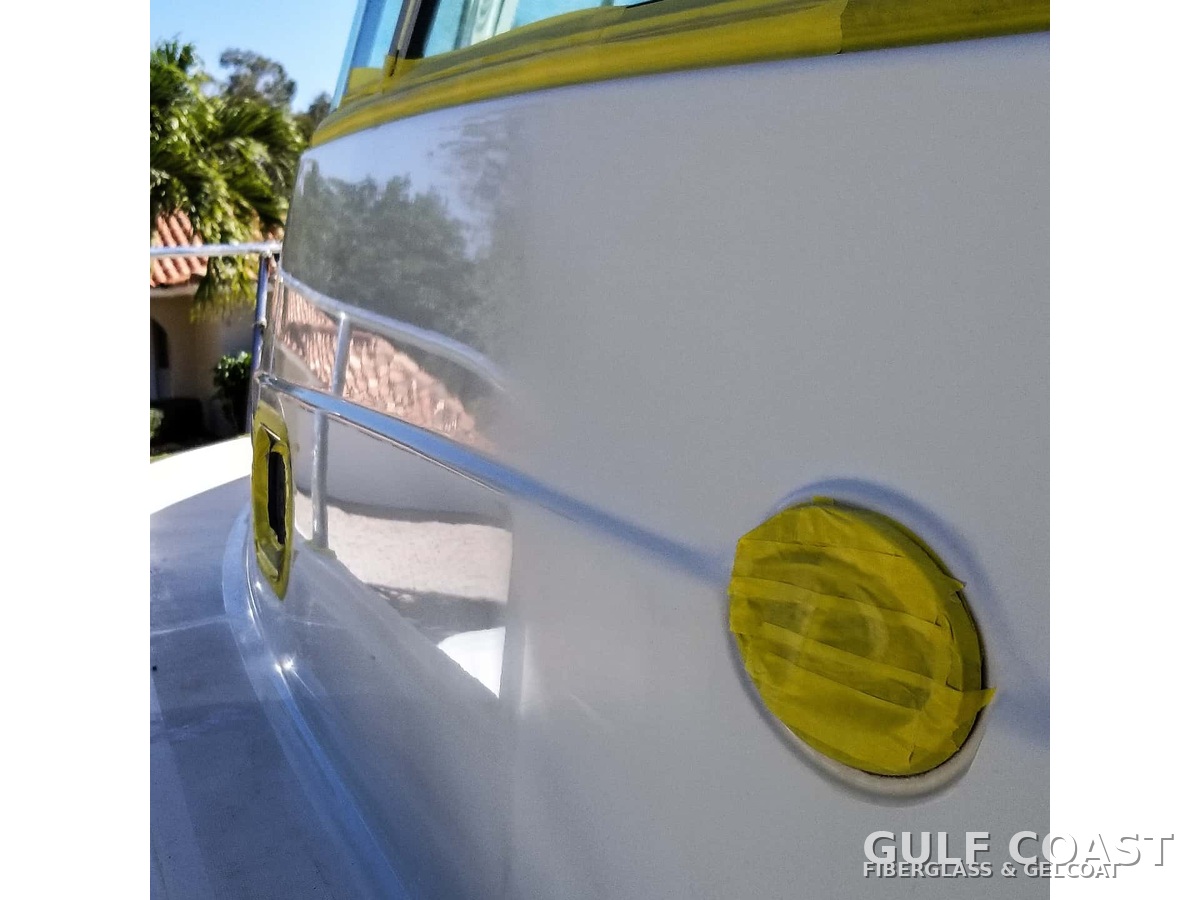 Hullside gelcoat color match on a boat in Sarasota, Florida