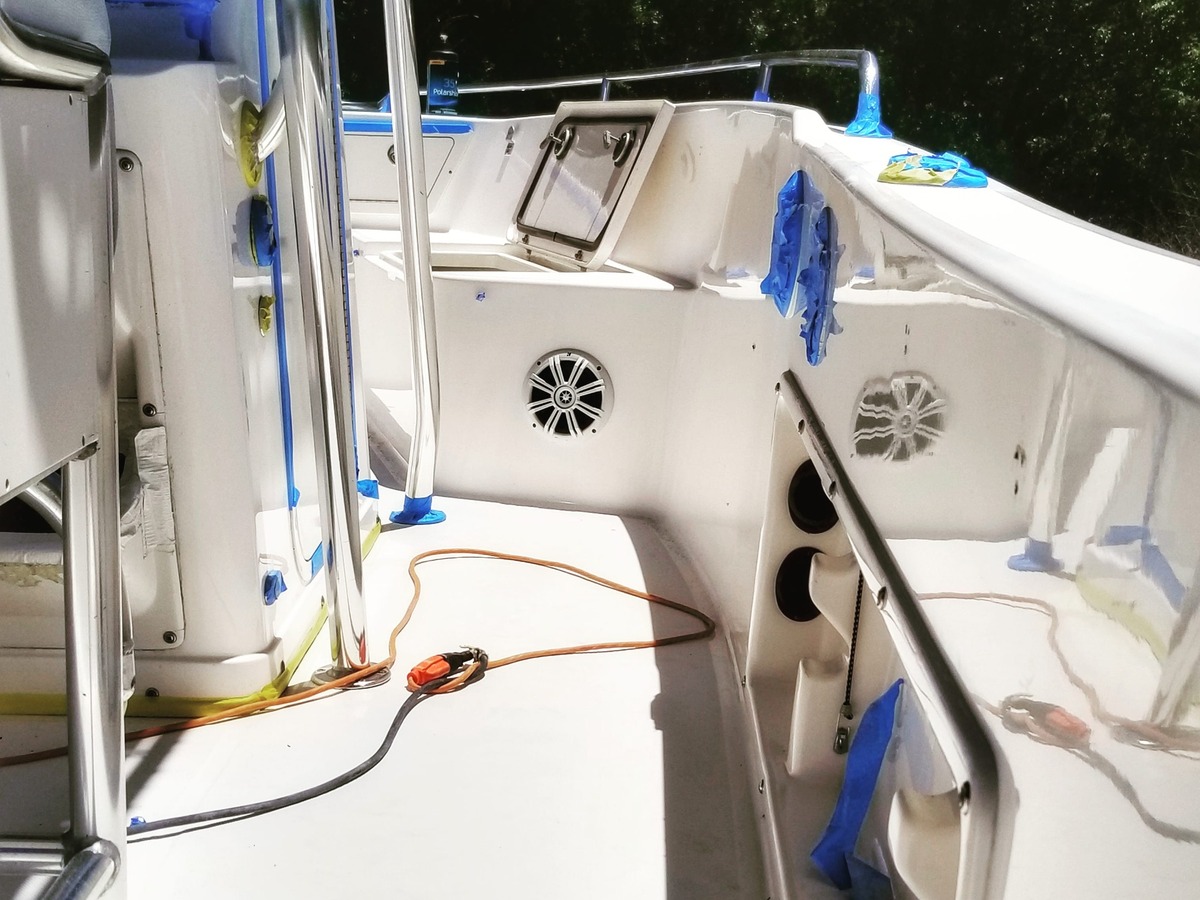 Aggressive interior boat detail and restoration by Gulf Coast Fiberglass and Gelcoat
