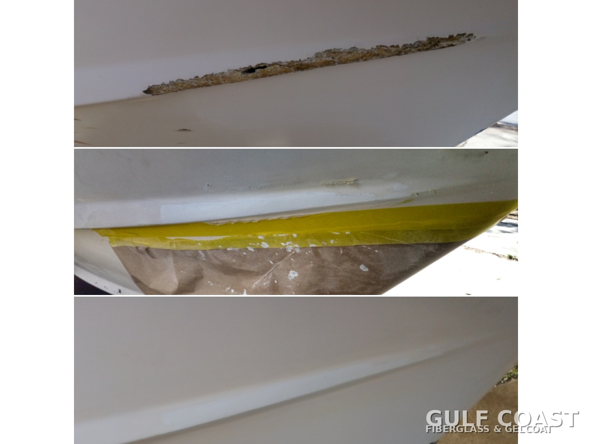 Keel gouge fiberglass repair on a boat