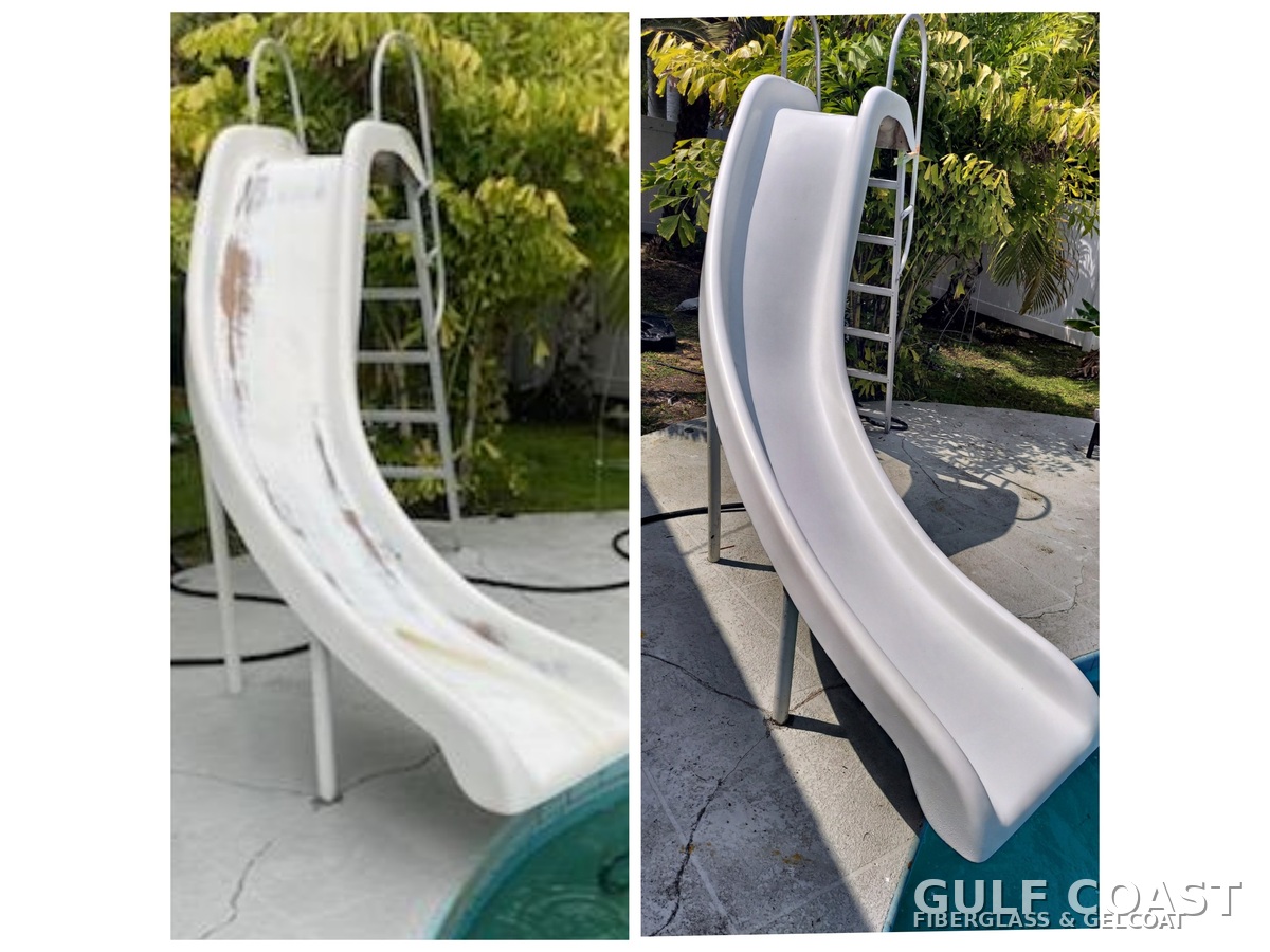 Fiberglass finish restoration on a molded fiberglass slide