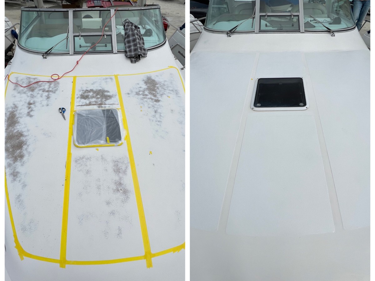 Yacht deck non-skid gelcoat repair on a boat